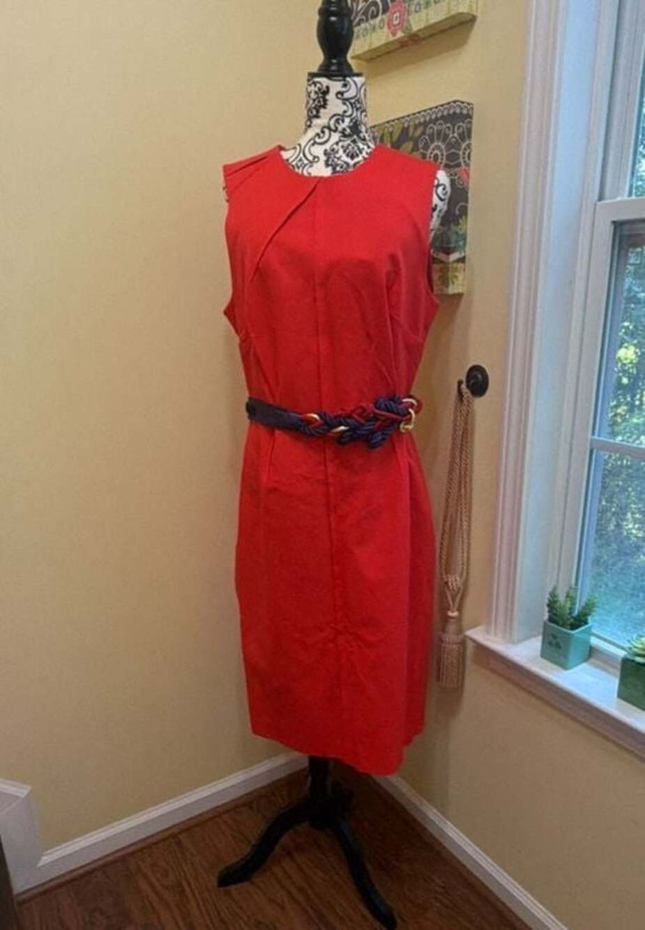Banana Republic Red Bi-Stretch Pleat Sleeveless Sheath Dress